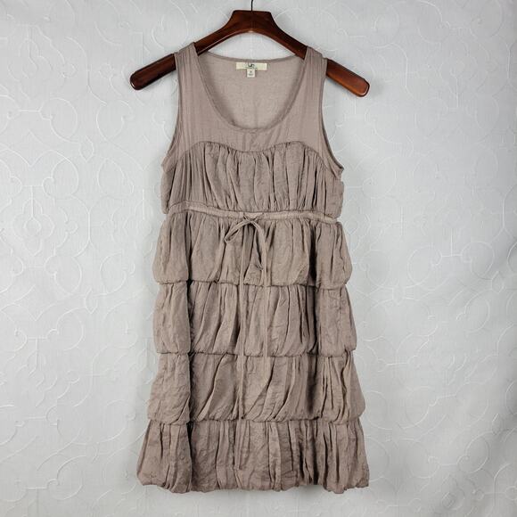 Ya Los Angeles Women Dress Size S Gray Metallic Sleeveless Tie Waist Tiered Mini - Picture 1 of 9